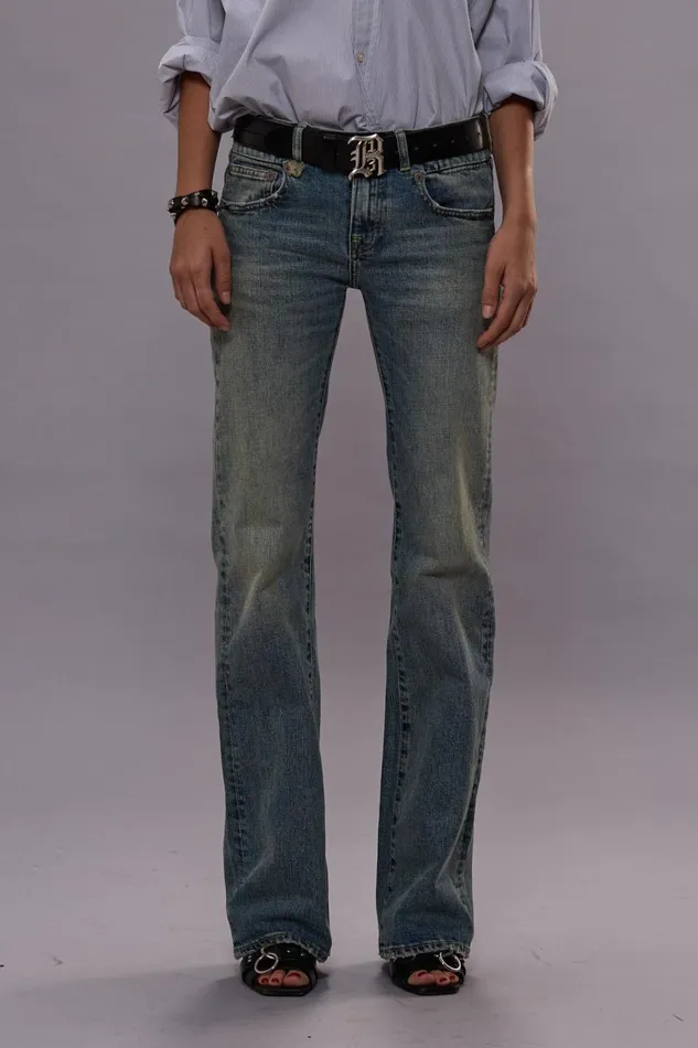 R13 Wide Leg Women BOY FLARE JEANS 8211 MERTON BLUE STRETCH