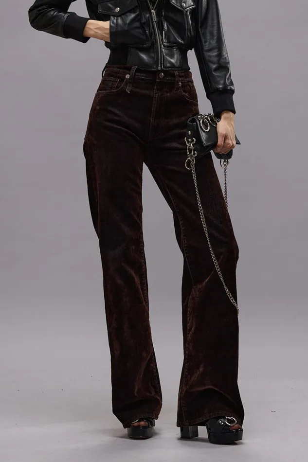 R13 Wide Leg Women JANE JEAN 8211 FLOCKED BROWN