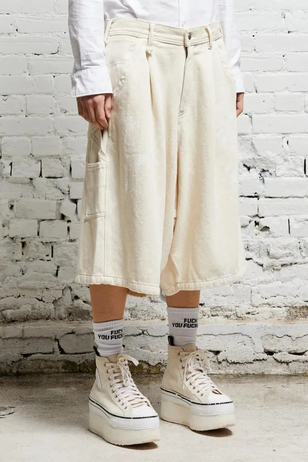 R13 Wide Leg Women JESSE CARPENTER SHORT 8211 KOZE ECRU