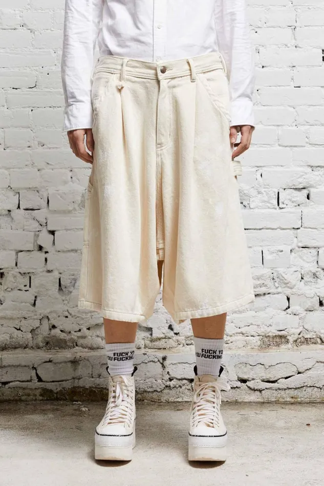 R13 Wide Leg Women JESSE CARPENTER SHORT 8211 KOZE ECRU
