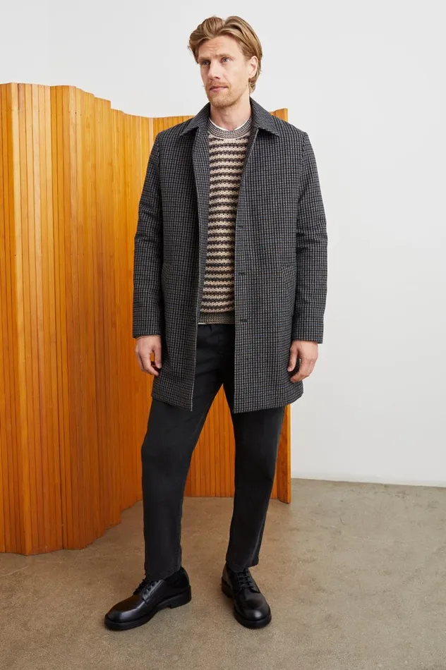 Rails Jackets and Coats Men HOCKNEY OVERCOAT Grey Check Plaid