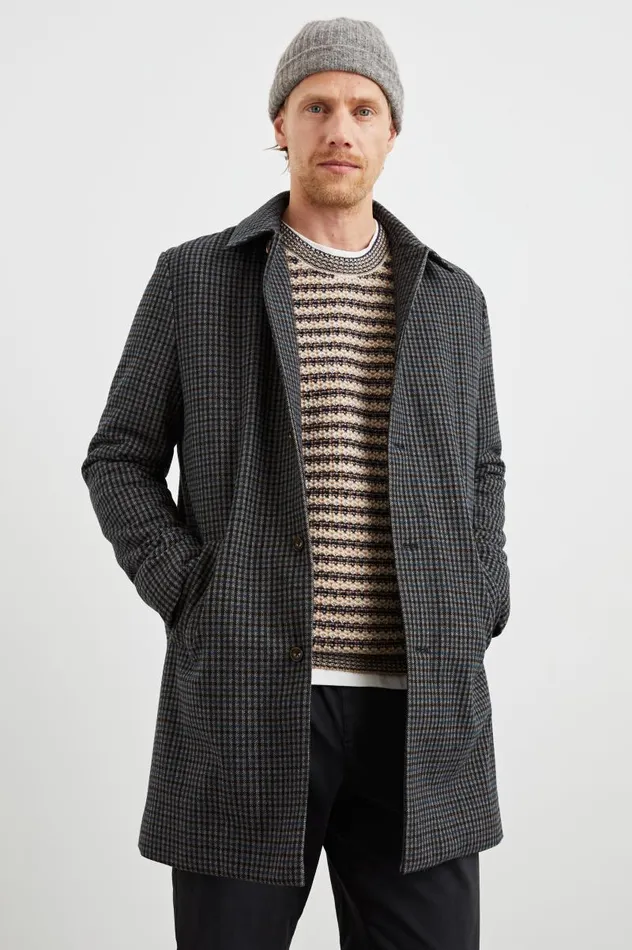 Rails Jackets and Coats Men HOCKNEY OVERCOAT Grey Check Plaid