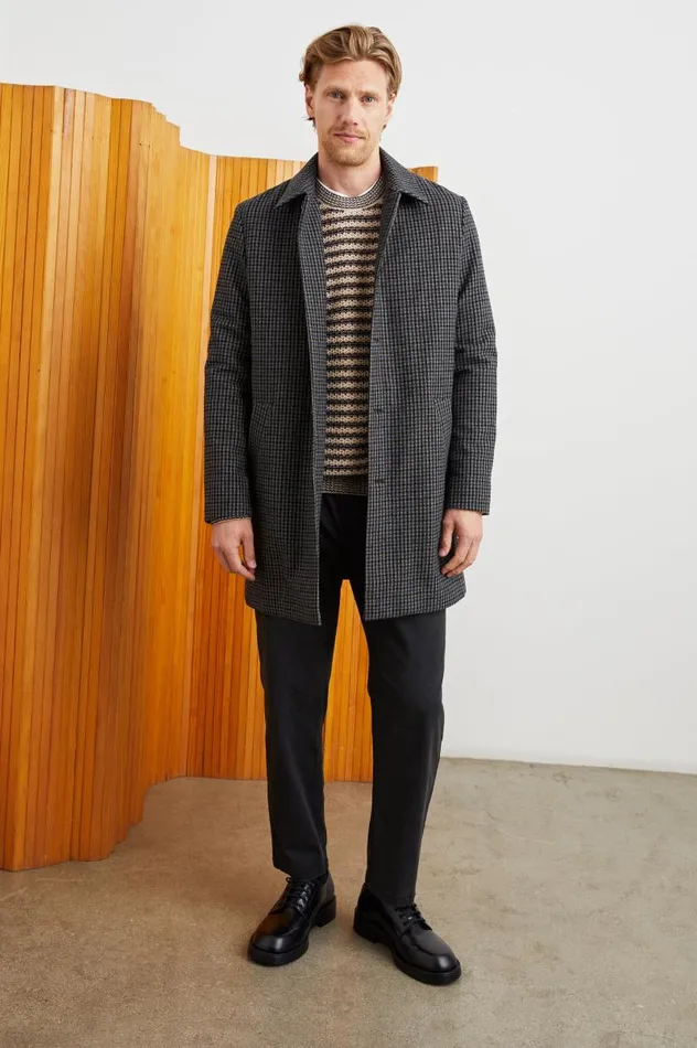 Rails Jackets and Coats Men HOCKNEY OVERCOAT Grey Check Plaid