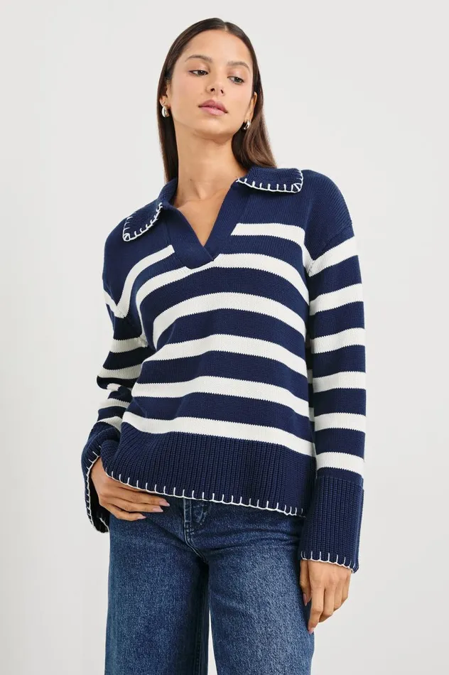 Rails Sweaters Women ATHENA SWEATER Navy Ivory Stripe