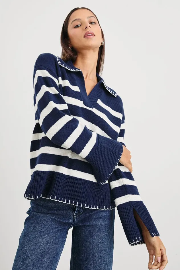 Rails Sweaters Women ATHENA SWEATER Navy Ivory Stripe