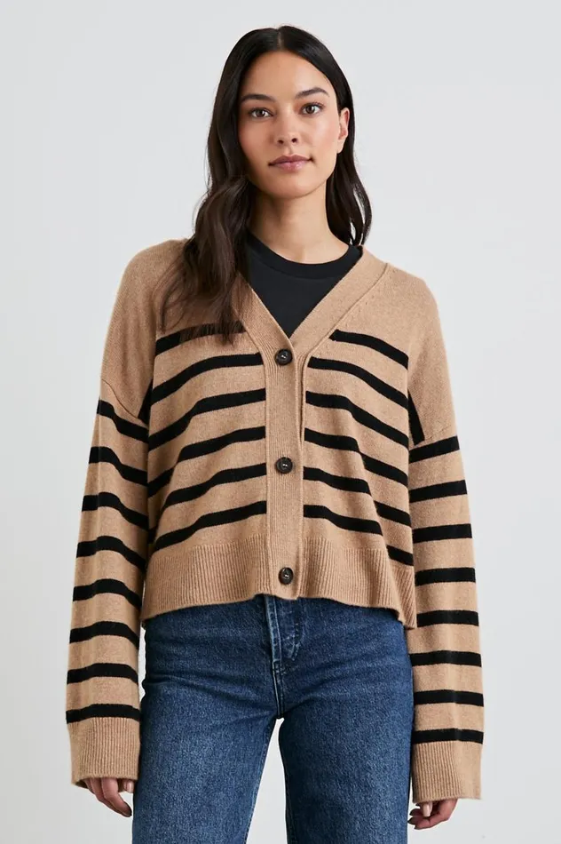 Rails Sweaters Women GENEVA CARDIGAN Camel Black Stripe