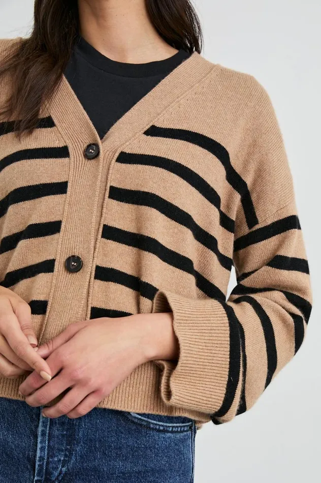 Rails Sweaters Women GENEVA CARDIGAN Camel Black Stripe