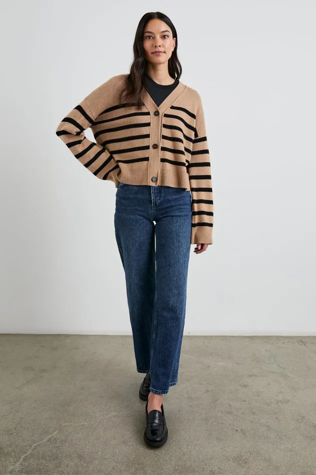 Rails Sweaters Women GENEVA CARDIGAN Camel Black Stripe