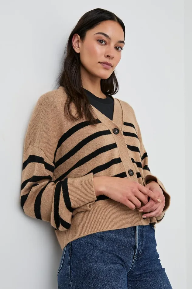 Rails Sweaters Women GENEVA CARDIGAN Camel Black Stripe