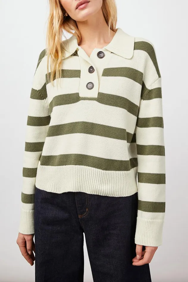 Rails Sweaters Women SHAE SWEATER Ivory Olive Stripe
