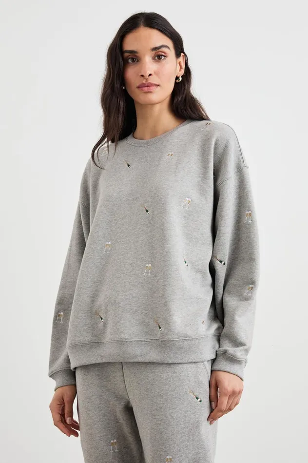 Rails Sweaters Women THE VARSITY SWEATSHIRT Champagne Embroidery