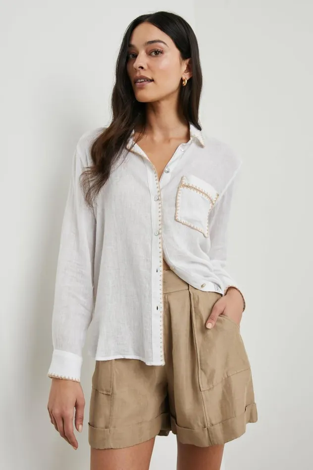 Rails Tops Women CHARLI SHIRT White Blanket Stitch