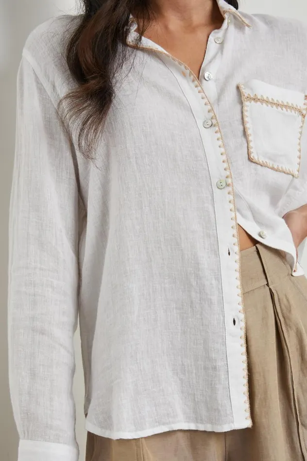 Rails Tops Women CHARLI SHIRT White Blanket Stitch