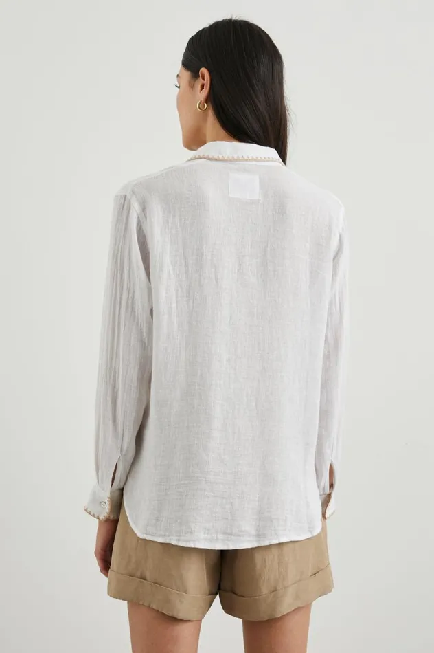 Rails Tops Women CHARLI SHIRT White Blanket Stitch