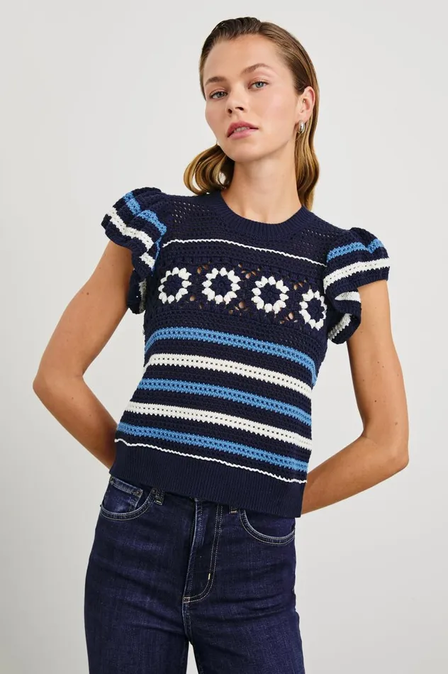 Rails Tops Women PENELOPE TOP Navy Sky Crochet Stripe