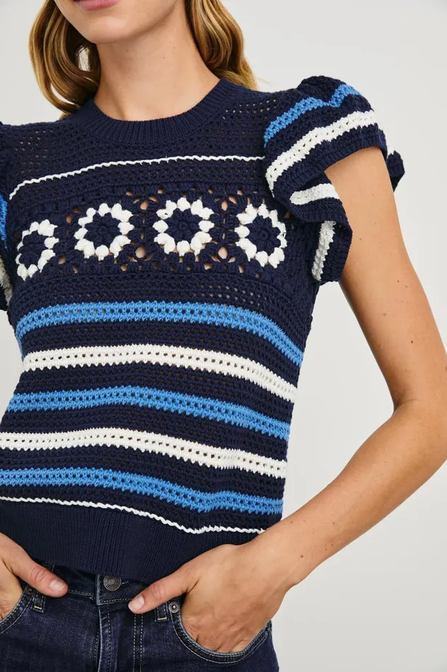 Rails Tops Women PENELOPE TOP Navy Sky Crochet Stripe