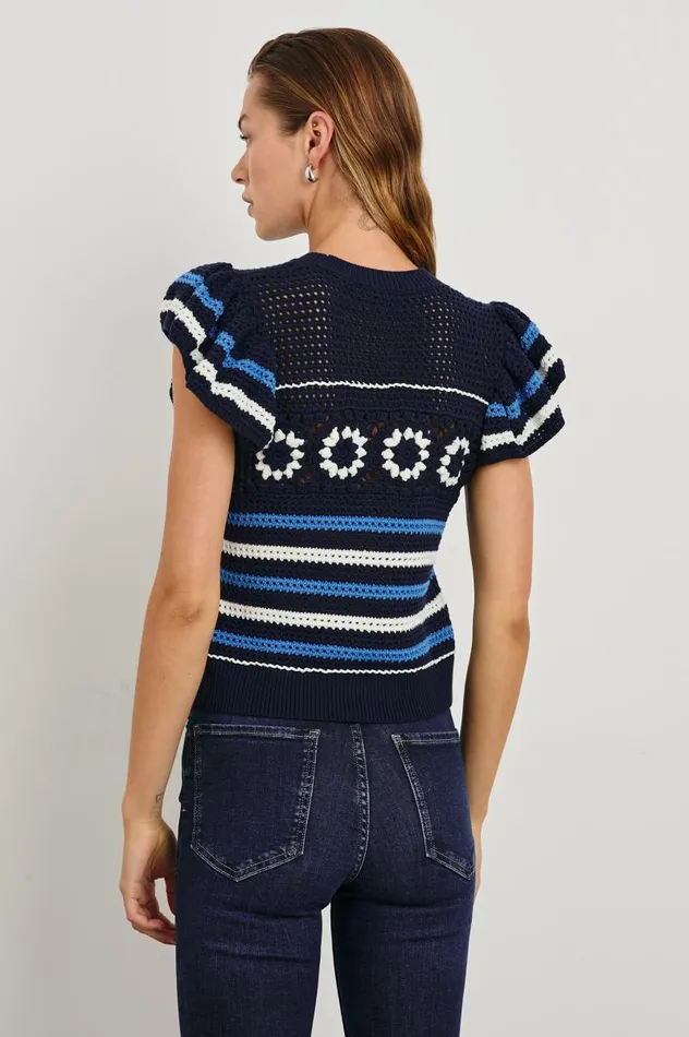 Rails Tops Women PENELOPE TOP Navy Sky Crochet Stripe