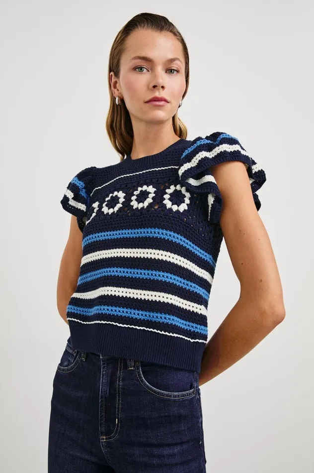 Rails Tops Women PENELOPE TOP Navy Sky Crochet Stripe
