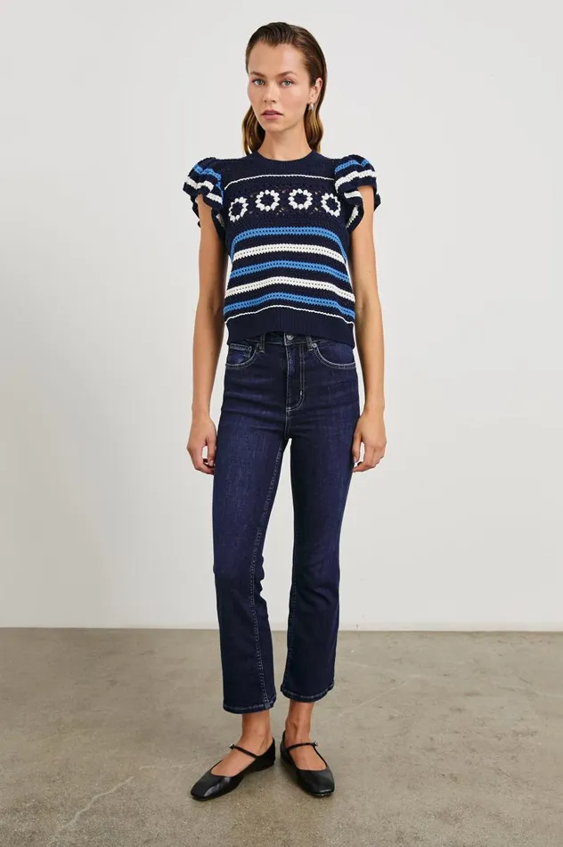 Rails Tops Women PENELOPE TOP Navy Sky Crochet Stripe
