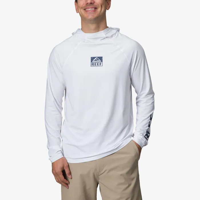 Reef Surf Shirts and UPF Apparel Men Wellie Long Sleeve Hooded Surf Shirt Upf 50 Bright White