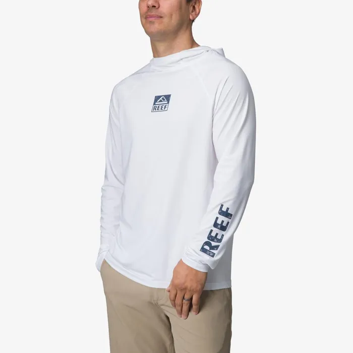 Reef Surf Shirts and UPF Apparel Men Wellie Long Sleeve Hooded Surf Shirt Upf 50 Bright White