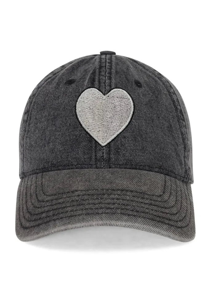 Reina Silver Heart Patch Washed Black Women039s Lauren Moshi Hats