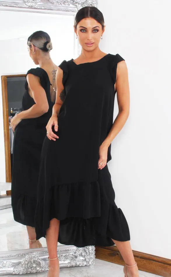 Roman Black Dipped Hem Smock Dress Women Missfiga Maxi Dresses