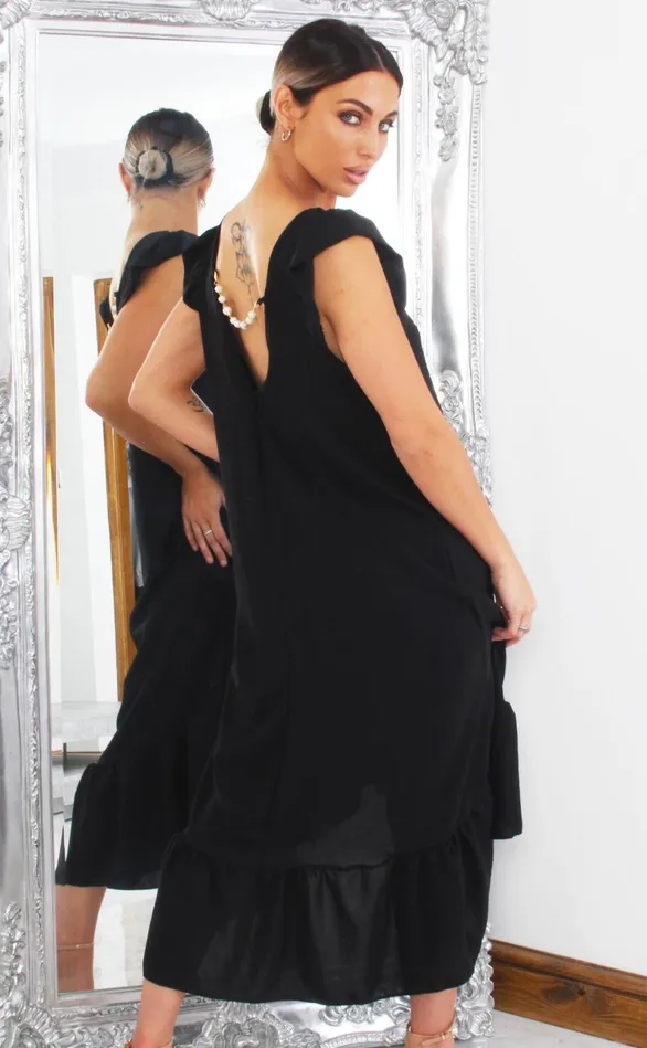 Roman Black Dipped Hem Smock Dress Women Missfiga Maxi Dresses