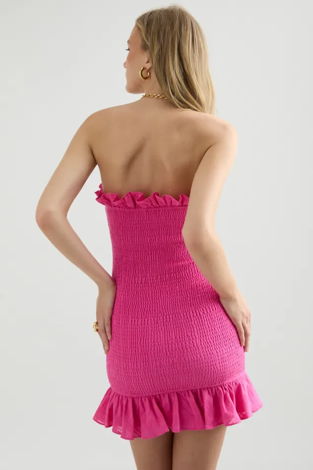 Runaway The Label Mini Shop LUCIANO MINI SHIRRED DRESS 8211 FUCHSIA Runaway The Label Mini Shop LUCIANO MINI SHIRRED DRESS 8211 FUCHSIA