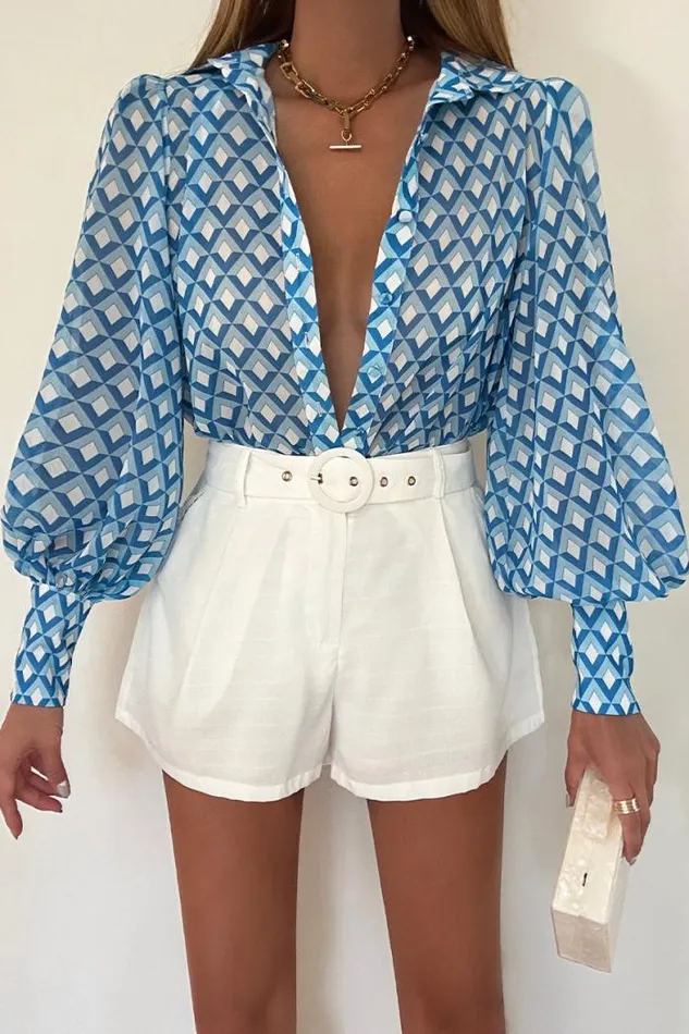 Runaway The Label Shirts and Blouses Shop FLEETWOOD BLOUSE 8211 BLUE GEO