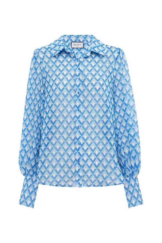 Runaway The Label Shirts and Blouses Shop FLEETWOOD BLOUSE 8211 BLUE GEO