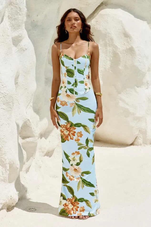 Runaway The Label Skirts Shop AMIARA MAXI SKIRT 8211 BLUE FLORAL