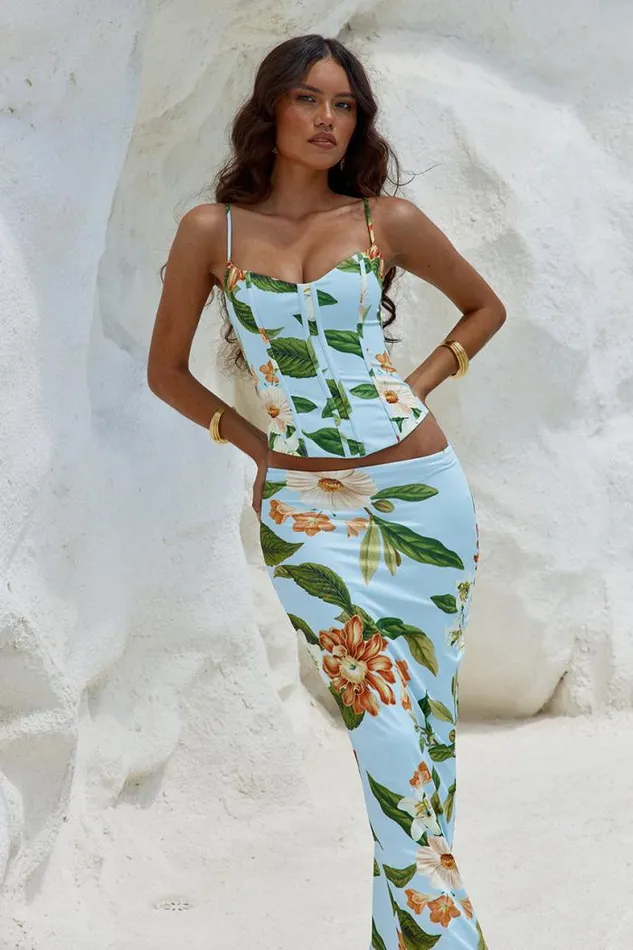 Runaway The Label Skirts Shop AMIARA MAXI SKIRT 8211 BLUE FLORAL