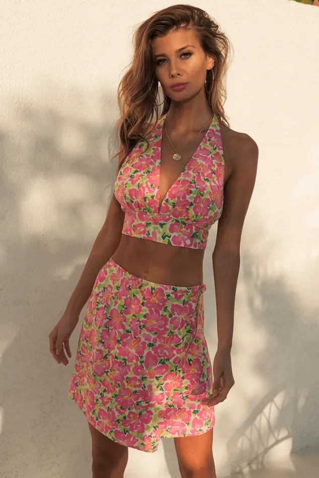Runaway The Label Skirts Shop Asuka Wrap Skirt 8211 PinkGreen Floral Runaway The Label Skirts Shop Asuka Wrap Skirt 8211 PinkGreen Floral