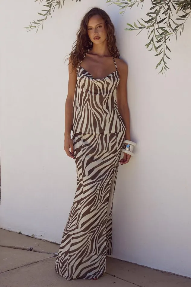 Runaway The Label Skirts Shop BELINA MAXI SKIRT 8211 ZEBRA CHOCOLATE