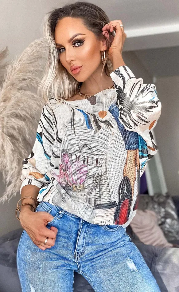Samantha Vogue Floral Print Batwing Top Women Missfiga Tops