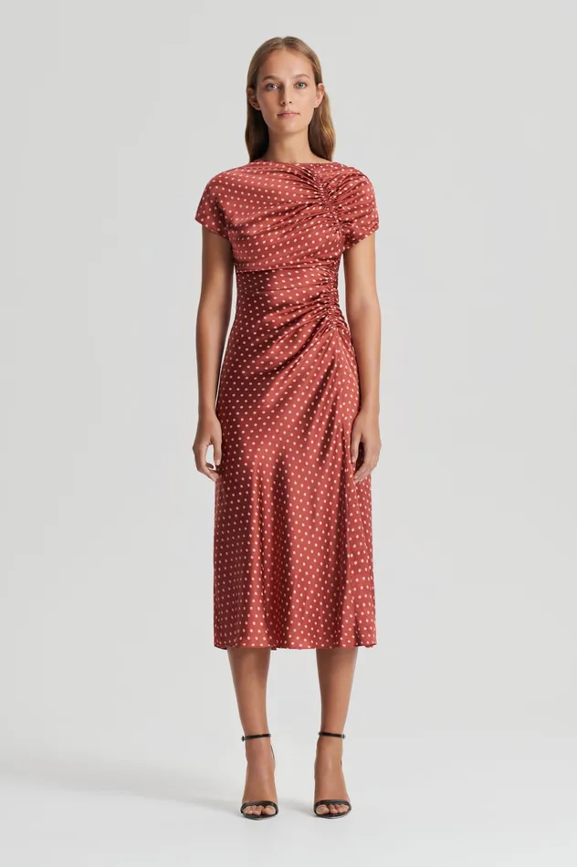 SATIN SPOT PRINT DRESS AMBER Women Dresses Scanlan Theodore SATIN SPOT PRINT DRESS AMBER Women Dresses Scanlan Theodore