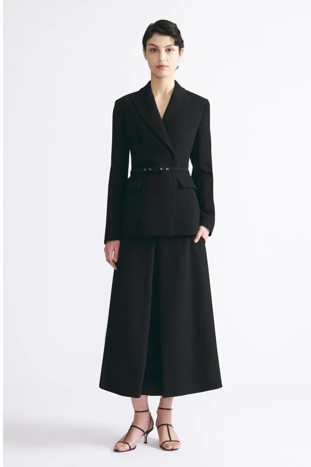 Sato Inverted Pleat ALine Skirt Black Double Crepe Women Skirts Emilia Wickstead