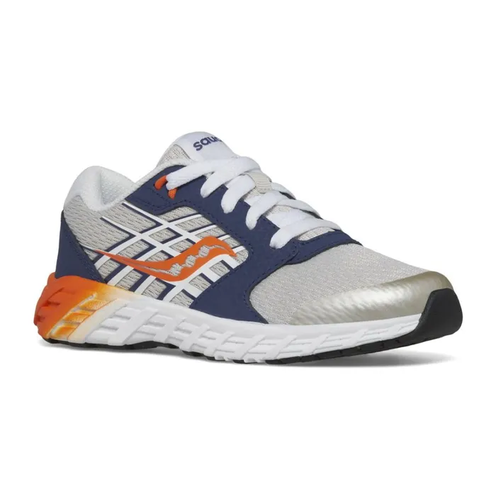 Saucony Kids Wind 20 Lace Sneaker Greynavyorange