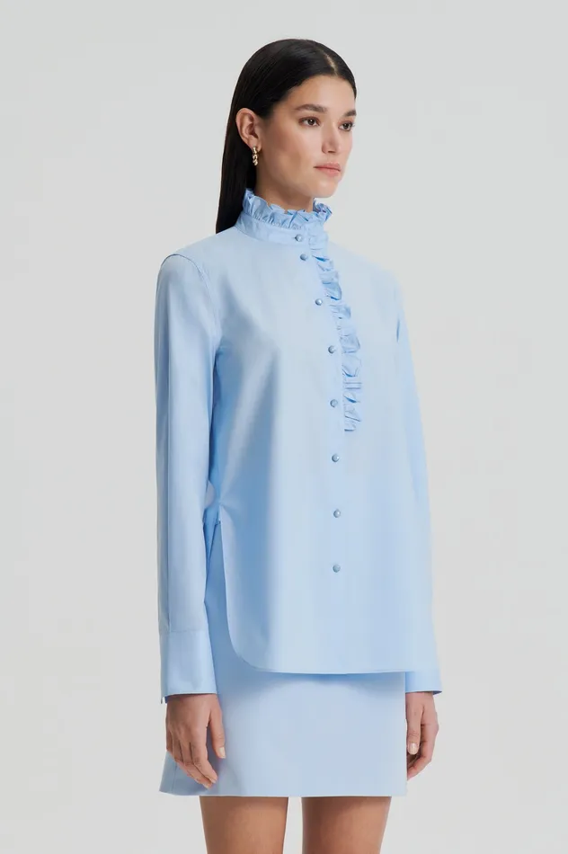 Scanlan Theodore Shirts Women PARACHUTE RUFFLE TRIM SHIRT TINTEDBLUE Scanlan Theodore Shirts Women PARACHUTE RUFFLE TRIM SHIRT TINTEDBLUE