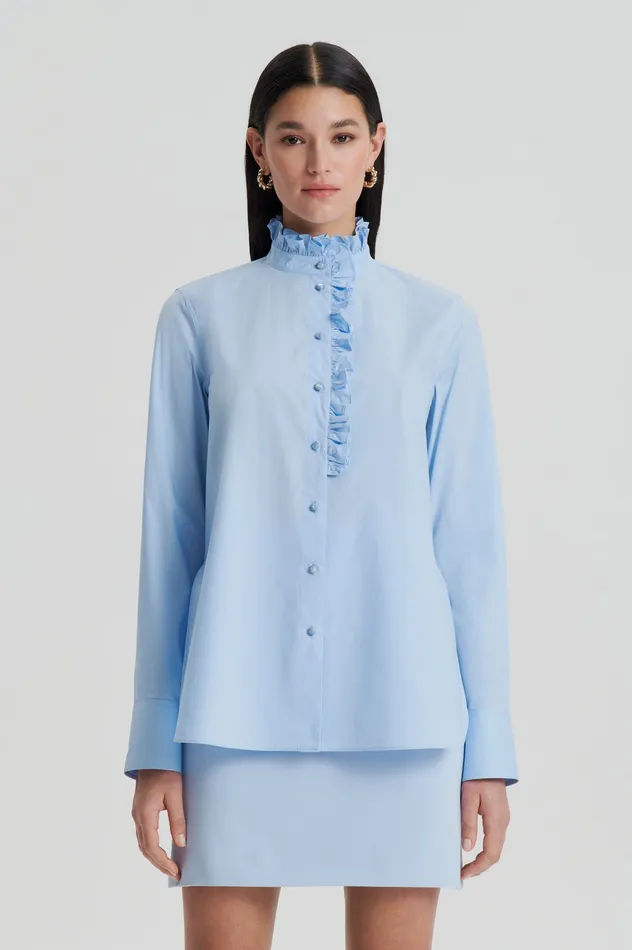 Scanlan Theodore Shirts Women PARACHUTE RUFFLE TRIM SHIRT TINTEDBLUE Scanlan Theodore Shirts Women PARACHUTE RUFFLE TRIM SHIRT TINTEDBLUE