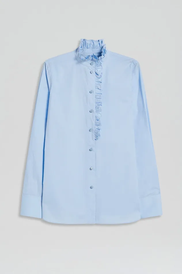 Scanlan Theodore Shirts Women PARACHUTE RUFFLE TRIM SHIRT TINTEDBLUE Scanlan Theodore Shirts Women PARACHUTE RUFFLE TRIM SHIRT TINTEDBLUE
