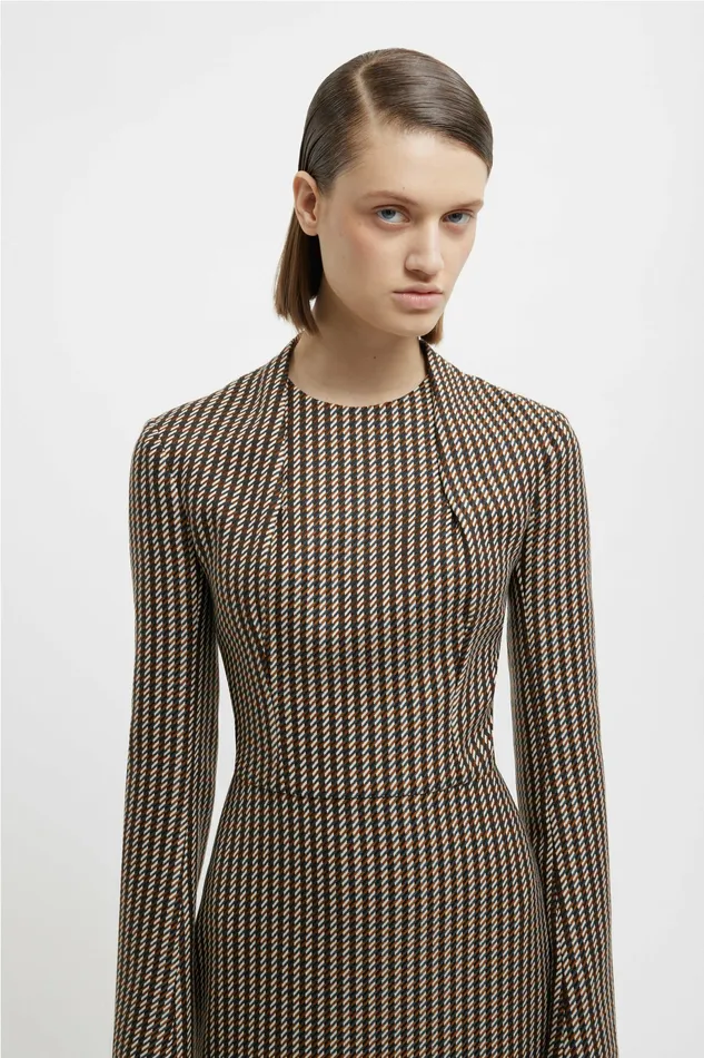 Seneca Dress In Tan and Ivory Merino Shetland Dresses Emilia Wickstead Women