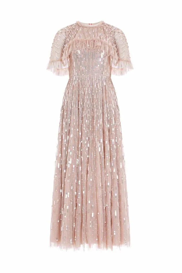 Sequin Dash Cape Ankle Gown Beige Women Needle and Thread Dresses