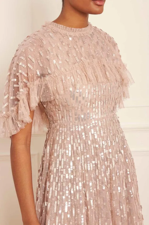 Sequin Dash Cape Ankle Gown Beige Women Needle and Thread Dresses