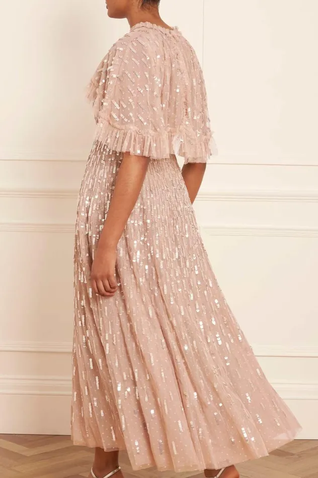 Sequin Dash Cape Ankle Gown Beige Women Needle and Thread Dresses