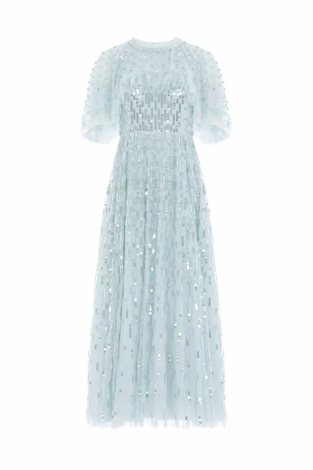 Sequin Dash Cape Ankle Gown Blue Women Needle and Thread Dresses