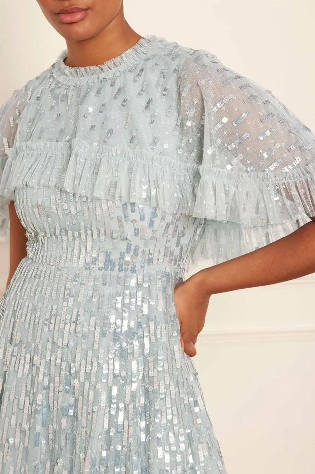 Sequin Dash Cape Ankle Gown Blue Women Needle and Thread Dresses