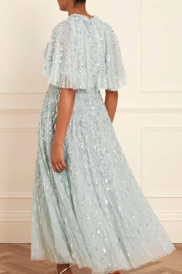 Sequin Dash Cape Ankle Gown Blue Women Needle and Thread Dresses