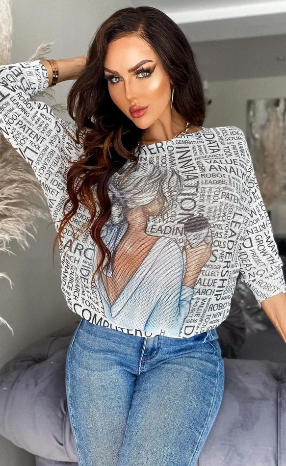 Serina Coffee Printed Batwing Top Women Missfiga Tops